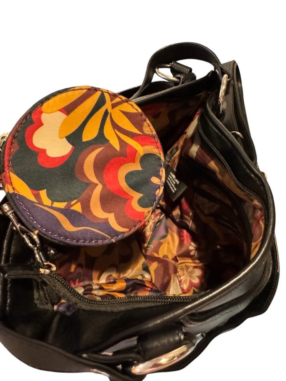 Franco Sarto Black Vegan Leather Moto Hobo Shoulder Bag Crossbody w Coin Purse - Picture 5 of 6